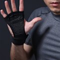 Miniatyrbillede 6 af 8: Håndvægtløftningshandsker Anti-Slip Fitness Træningshandsker Halv Finger Længde Forlænget Viklet Håndled Beskyttelseshandsker Sort XL