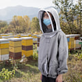Pikkukuva 3 / 8: Mehiläishoidon suojaava verkkopuku Bee Suit Smock kaksinkertaisilla vetoketjuilla Mehiläishoitajan lisävaruste Harmaa