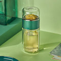 Miniatyrbillede 5 af 8: Teinfuser-flaske 420 ml dobbeltlags rustfrit stål lækagesikker glasvandflaske til kontor rejse hjem