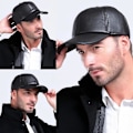 Miniatyrbillede 3 af 3: Unisex Sort PU Læder Baseball Cap | Justerbar Hip-hop Snapback