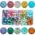 Miniatyrbilde 1 av 5: 200 stk assortert 8 mm runde sprukne glassperler for å lage armbåndssmykker