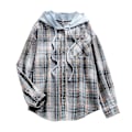 Miniatyrbilde 1 av 5: Kvinners Casual Plaid Hoodie Skjorte Løs Lang Ermet Knapp Bluse M Himmelblå
