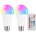 Pikkukuva 1 / 8: 2 kpl E27 LED-lamppua 10 W:n värikäs RGB-lamppu kaukosäätimellä kodin sisustukseen 85-265 V