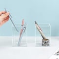 Miniatyrbillede 4 af 4: Klar Akryl Blyantholder Firkantet Akryl Penholder - Makeupbørste Opbevaring - Skrivebordsorganisator