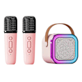 Miniatyrbild 1 av 8: Mini Karaoke-maskin Karaoke-högtalare med trådlös mikrofon ljuseffekter Bärbart karaokesystem med batteri för hemmafest Rosa med 2 mikrofoner