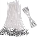 Miniatyrbild 1 av 5: DIY-kit för att göra ljus av sojavax - 200 st förvaxade vekar, 2 metalliska centreringsanordningar