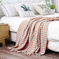 Miniatyrbillede 2 af 5: Bohemian Red Plaid Strikket Pom Tæppe 130x180cm