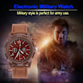Miniatyrbild 6 av 8: Elektroniskt analogt watch runt militärarmbandsur med nylon (kaffe)