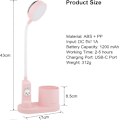 Miniatyrbilde 5 av 5: 2025 Egnet Skrivebordslampe for Barn, Studielampe med Penneholder, Automatisk Fargeskiftende Nattlampe, Dimbar Oppladbar LED Leselampe for Barn