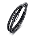 Miniatyrbillede 1 af 5: Mænds Ægte Læder Wrap Armbånd med Magnetisk Rustfrit Stål Spænde