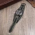 Miniatyrbillede 2 af 4: Unisex Punk Retro Bronze Rund Urskive grøn Bred Læder Bælte Rem Manchet Armbånd Romertal Analog Quartz Armbåndsure