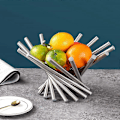 Miniatyrbillede 2 af 3: Frugtkurv i rustfrit stål, foldbar dekorativ frugtkurv til æbler, bananer, appelsiner og brød, metal frugtkurv til køkken- og borddekoration