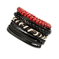 Miniatyrbillede 4 af 8: 4 stk. Multilayer læderarmbånd Unisex udsøgte mahogniperler Multilayer armbånd
