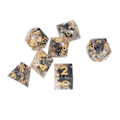 Miniatyrbillede 7 af 8: 7 stk. polyhedral harpiks terningesæt klare tal rollespil udsøgt samleobjekt gave til familie venner sort+guld