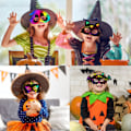 Miniatyrbillede 8 af 8: 8 stk. Halloween regnbue ridsekunst ansigtsmasker skelet heks græskar ansigtsmasker Halloween festartikler forsyninger dekorationer til børn