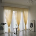 Miniatyrbilde 3 av 6: Enkel stil polyester vindusvoile tyllgardin gjennomsiktige paneler soverom stue dekor gylden gul 1x2m
