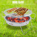 Miniatyrbilde 3 av 8: Rustfritt stål Mini BBQ Grill sammenleggbar bærbar rund grillovn for utendørs camping uteplass