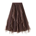 Miniatyrbilde 1 av 3: Brun Mesh Ruffle Tutu Lang Swing Skjørt for Kvinner