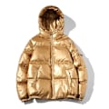Miniatyrbillede 1 af 3: Blank Glansende Gylden Hættetrøje Vinterjakke til Mænd - Tyk & Varmt (Størrelse 4XL)
