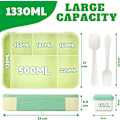 Miniatyrbild 2 av 3: Matlåda, Bento Box Plast Matlåda för Vuxna Barn, 1300ml Bento Box Matlåda med Tre Fack och Bestick, BPA-fri, Mikrovågssäker (G