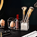 Miniatyrbillede 5 af 5: Akryl Makeupbørsteholder Organizer med 3 rum, Øjenbryns Eyeliner Blyant Display Case til Toiletbord, Sminkebord, Bordplader, Klar