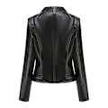 Miniatyrbillede 3 af 3: Stilful sort imiteret læder slim fit biker lynlås jakke til kvinder