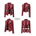 Miniatyrbillede 2 af 4: Læder Casual Zipper Jakke med Aftagelig Kant - XXL Rød
