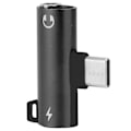 Miniatyrbilde 7 av 8: TypeC til 3,5 mm hodetelefonadapter lader 2 i 1 jack HIFI lyd med PD hurtiglading (svart)