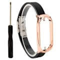 Miniatyrbillede 1 af 8: Rustfrit stål PU-læderrem med kofangerkasse Smart Watch-udskiftningstilbehør Passer til Mi Band 7 sort og guld