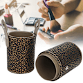 Miniatyrbillede 4 af 8: Bærbar PU læder makeup børste kop rørholder rejse kosmetik container værktøj Bronze