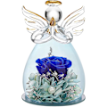 Miniatyrbillede 1 af 5: Glasengelstatue med smukke lilla blomster - Perfekt mors dags- eller fødselsdagsgave til mor 4,3X2,9 tommer marineblå