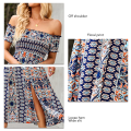 Miniatyrbilde 5 av 5: Boho Floral Print Off Shoulder Maxikjole - Marineblå, XL