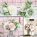 Miniatyrbilde 3 av 5: 3-delt kunstig Peony Camellia-blomstrende plante for DIY retro-dekorasjon i hjemmet, kontoret, hage, fest, bryllup - hvit, rosa, grønn