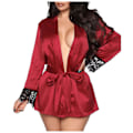 Miniatyrbild 1 av 5: Silkesträckad Plus Size Röd Satinrocken Nattkläder Pyjamas