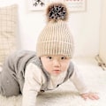 Miniatyrbillede 2 af 5: Efterår Vinter Spædbarn Baby Uldgarn Strikket Hue Blød Varm Pompom Hue Qinhai Sort