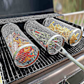 Pikkukuva 2 / 4: Pyöreä BBQ-häkki Grilli Uuni Sylinterimäinen Grillauskori Verkko Pyörivät Grillaustyökalut 304 Ruostumaton teräs (suuri koottu (30*9))