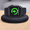 Miniatyrbillede 3 af 5: 2 i 1 ur-opladningsstation bærbar kabel opbevaringsbar multifunktionel kabelopruller til iWatch sort