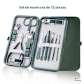 Miniatyrbild 3 av 5: Professionellt Manikyrset för Män och Kvinnor med 7-18 Delar Nagelklippare i Rostfritt Stål Nagelverktyg med Resefodral i Läder Grön 7 st set