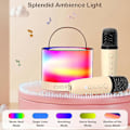 Pikkukuva 4 / 5: Karaokelaite Lapsille Aikuisille, Kannettava Bluetooth-kaiutin 2 Mikrofonilla Ja Rgb-valolla, Tukee Tf/aux-tuloa/hauska Taikaääni Kesäkuu 6.15 Beige