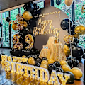 Miniatyrbillede 3 af 4: Sort Guld Fødselsdagsballon, 50 stk. 30 cm Metalliske Sorte Latexballoner Guld Festballoner Guld Konfettiballon til Baby Shower, Fødselsdag, Dimission