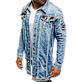 Miniatyrbilde 2 av 3: Trendy Lang Denimjakke for Menn, Perfekt for Vår og Høst 2XL BLÅ