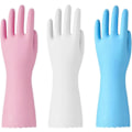 Miniatyrbild 1 av 5: 3 Par (Medium, Blå+Rosa+Vit) Återanvändbara Städhandskar - Latex Fria Köksstädhandskar med Bomullsfoder - Hushållsdiskhandskar, Halkfria