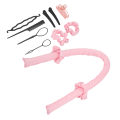 Miniatyrbild 6 av 8: 10 st Värmelösa locktång Pannbandsklämmor Kam Pull Hårnål Bomull DIY Curls Rullar för sovande Rosa