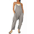 Miniatyrbild 1 av 2: Dam Casual Oversized Overaller Harem Långa Bib Byxor Hängselbyxor Baggy Jumpsuit Grå XL