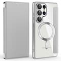 For Samsung Galaxy S25 Ultra Case Compatible with MagSafe RFID Blocking Leather Phone Cover Silver Silver Silver