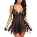 Miniatyrbillede 3 af 4: Sexet gennemsigtig natkjole - Kvindernes forførende babydoll-lingerie 4XL sort