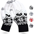 Miniatyrbillede 1 af 5: Snow Flower Print Strikkede Vinter Touchscreen Handsker - Dame (Sort)