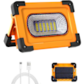 Miniatyrbilde 1 av 5: Bærbar oppladbar LED-spotlight - 60W, 3000 lumen, 9000mAh batteri, 4 moduser, solcellepanel - Ideell for camping og DIY