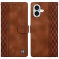 Kompatibel med iPhone 16 Läderfodral Präglat Rutigt Mönster Plånboksställ Flip Telefonfodral Brown