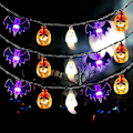Miniatyrbilde 2 av 3: Batteridrevne LED Halloween-lyslenker - 3D Gresskar, Flaggermus og Spøkelseslys med Timer - 8 Lysmoduser Innendørs Halloween-dekorasjoner